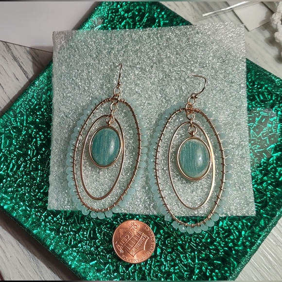Aqua "Retro" Green Dangle earrings - Picture 4 of 9